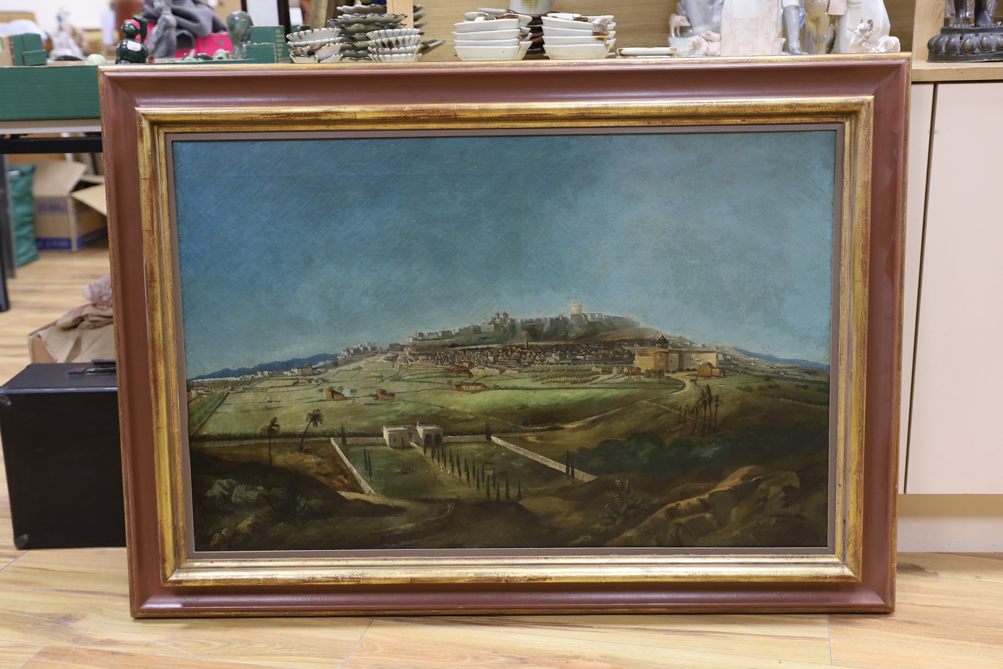 20th century English School, oil on canvas, View of Jerusalem, 63 x 98cm